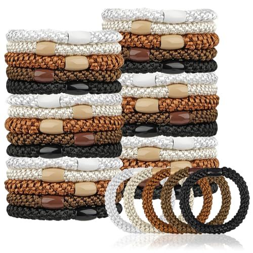 30 Pcs Hair Ties No Damage, Hair Bands, Ponytail Holders for Women Girls, No Pain or Crease Hair Elastics for Thick Hair, Long Braids, Ponytails and Other Hairstyles (Black/Brown/White/Beige/Coffee)