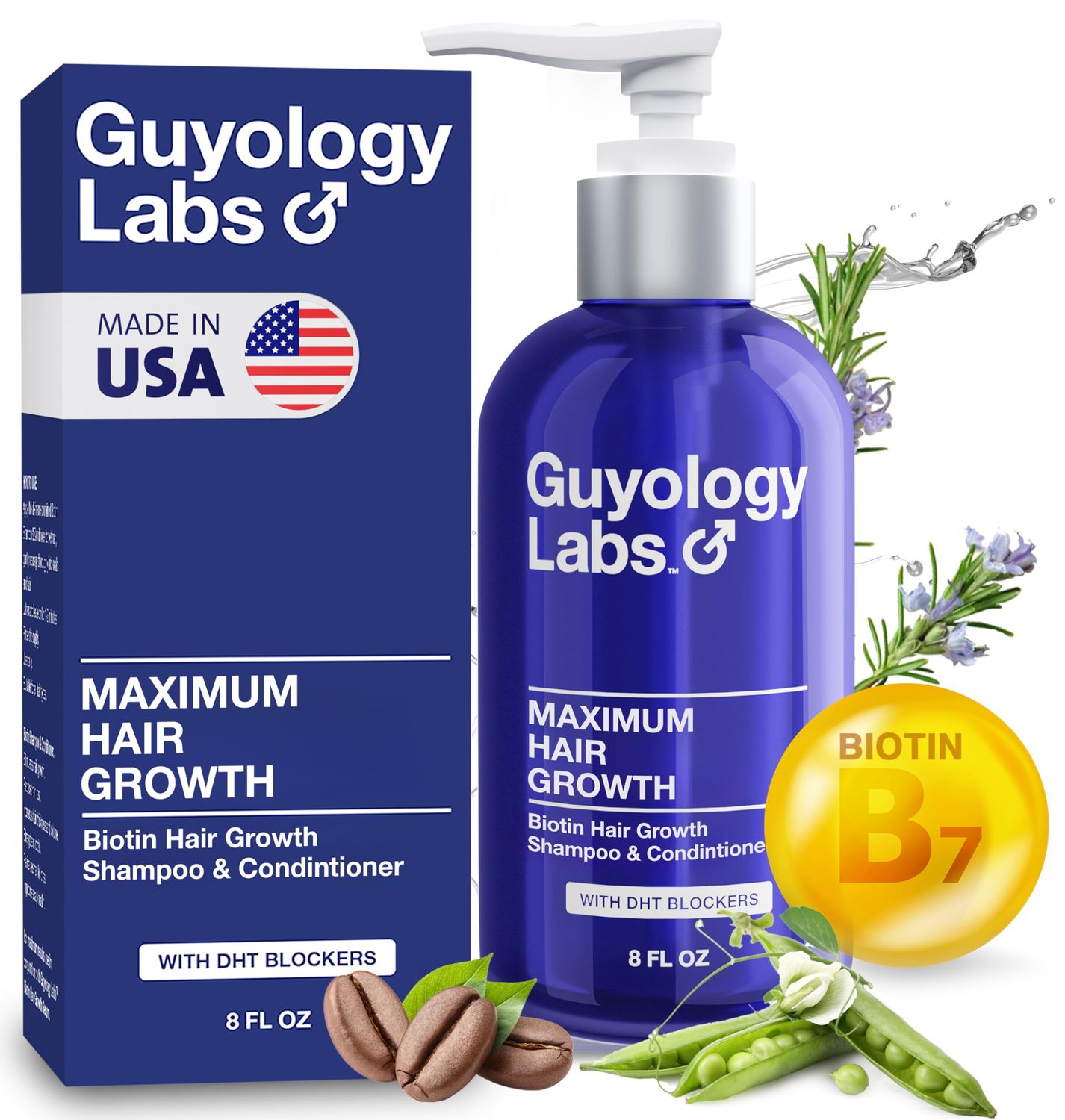 Hair Growth Shampoo For Men - With Conditioner for Thinning Hair - Natural DHT Blockers To Reduce Hair Loss - Biotin and Keratin Best for Growth and Thickening - Made in USA by Guyology Labs