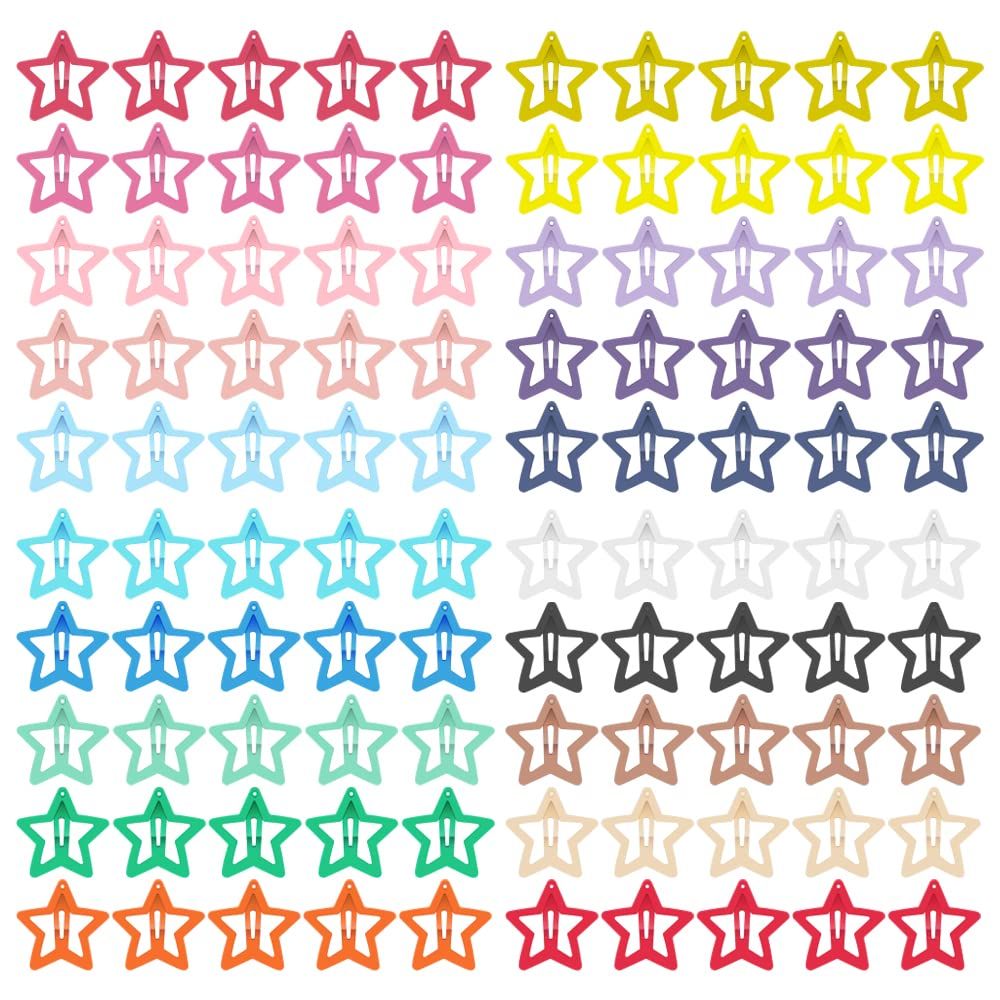 ECADY 100-Piece Metal Snap Hair Clips for Girls, Toddlers, and Kids - Perfect for Fine Hair, Thick Hair, and More - Featuring Fun Star Designs