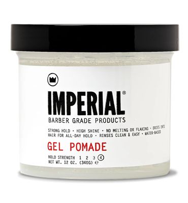 Imperial Barber Grade Gel Pomade - All Day Strong Hold, No Flaking, Water Based, Reactivatable - Natural Men&#39;s Hair Styling Product 12oz