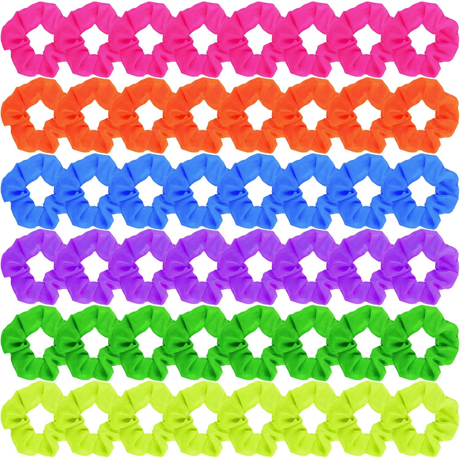 48 Pcs 80s Neon Scrunchies Bulk 80s 90s Soft Hair Ties with Thick Elastic Bands Bobbles Neon Hair Ties Ropes Color Ponytail Scrunchy for Party Accessories Women, 6 Solid Colors