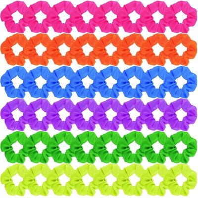 48 Pcs 80s Neon Scrunchies Bulk 80s 90s Soft Hair Ties with Thick Elastic Bands Bobbles Neon Hair Ties Ropes Color Ponytail Scrunchy for Party Accessories Women, 6 Solid Colors