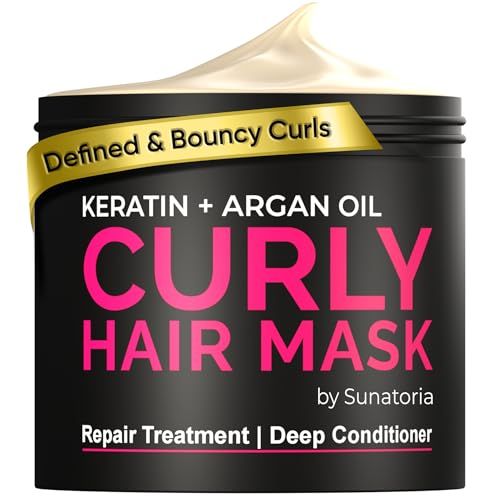 SUNATORIA Curly Hair Mask - Deep Conditioner for Curly Hair - Natural Argan &amp; Keratin Hair Treatment Mask - 8.5 Fl Oz - Repair, Hydrate, Moisturize Dry, Damaged, Wavy &amp; Frizzy Hair