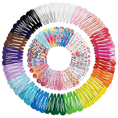 Clips for Hair, 120 Pcs 2 Inch Metal Barrettes Snap Hair Clips for Girls Kids Teens Women, Cute Candy Color Hair Pins for Birthday Party Gift, 40 Assorted Colors (Pattern Print &amp; Solid Color)