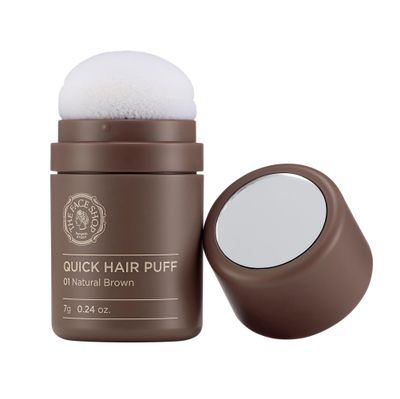 The Face Shop Quick Hair Puff - Natural Brown - Root Touch Up Hair Color, Hairline Powder Conceals Hair Loss, Hair Topper for Women &amp; Men - Hair Fibers for Thinning Hair, Root Cover Up, Gray Concealer