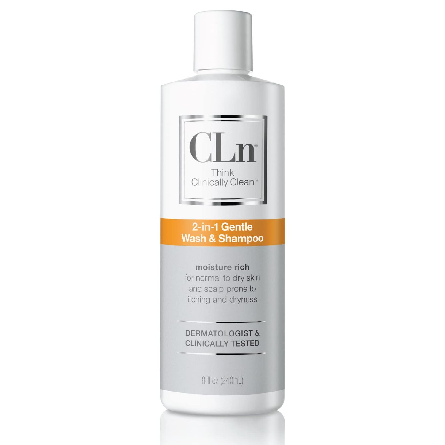 CLn 2-in-1 Gentle Wash &amp; Shampoo- Multi-functional Cleanser for Skin &amp; Scalp Prone to Irritation, Flaking, Itching, Dryness &amp; Razor Bumps, Fragrance-Free &amp; Paraben-Free, 8 fl. oz.