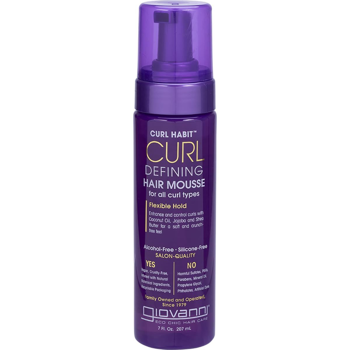 GIOVANNI Curl Defining Hair Mousse - Mousse for Curly Hair, Volumizing Hair Foam for Women &amp; Men, Foaming Texture for Curls &amp; Wavy Hair, Alcohol Free, Defining &amp; Enhancing - 7 Fl Oz (Pack of 1)