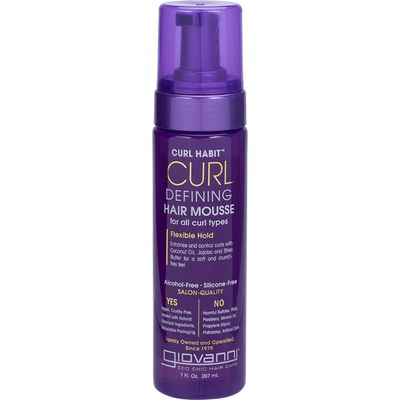 GIOVANNI Curl Defining Hair Mousse - Mousse for Curly Hair, Volumizing Hair Foam for Women &amp; Men, Foaming Texture for Curls &amp; Wavy Hair, Alcohol Free, Defining &amp; Enhancing - 7 Fl Oz (Pack of 1)