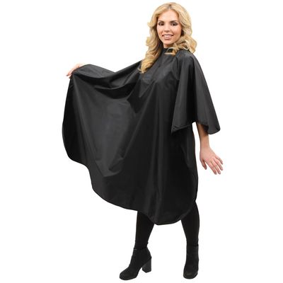 ForPro Professional Collection Poly Chemical Cape, Professional Hair Salon Styling Cape with Adjustable Snap Closure, Black, 58&quot; L x 47&quot; W