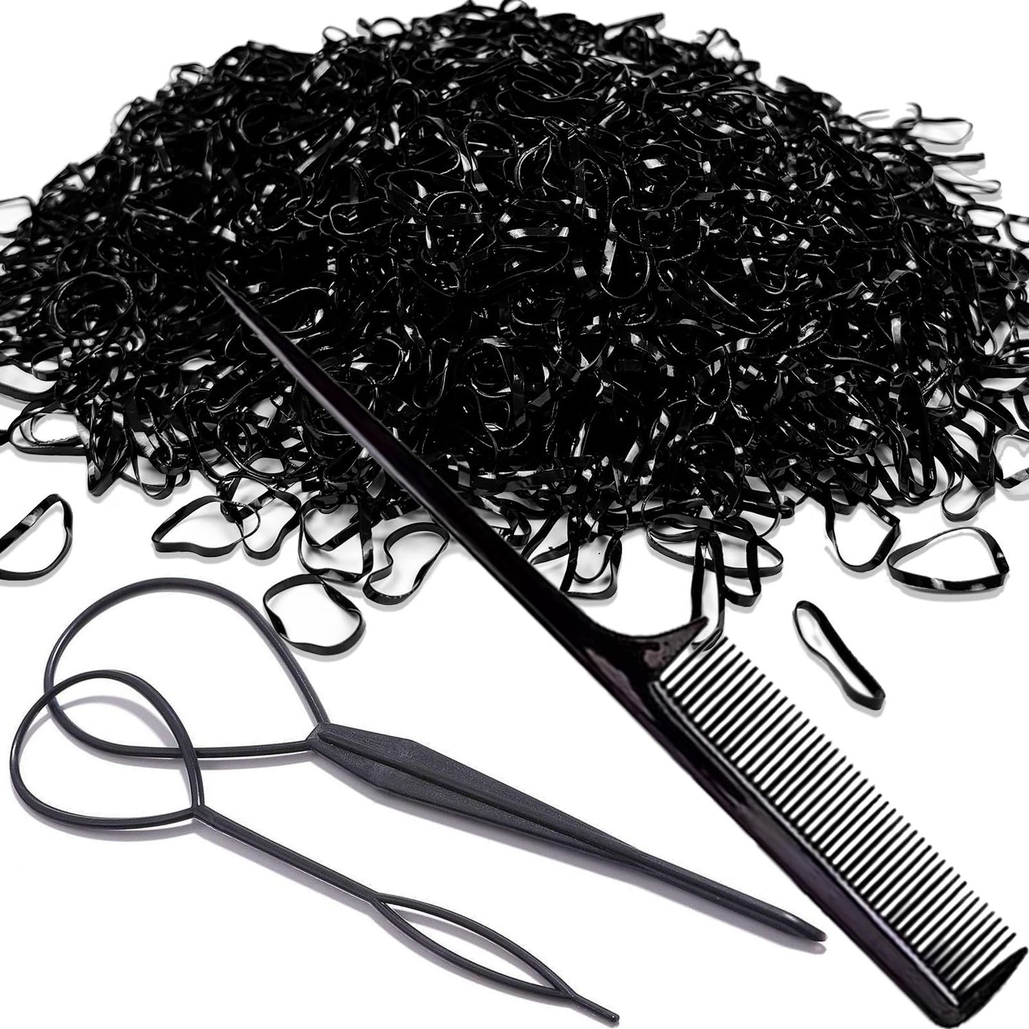 2500 PCS Hair Bands, Elastic Hair Band, Mini Hair Rubbers Ties with 2 PCS Topsy Tail Hair Tools for Girls Ponytail Hair Accessories, Soft Elastic Bands Non-Slip Small Hair Ties Black.