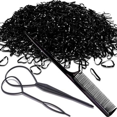 2500 PCS Hair Bands, Elastic Hair Band, Mini Hair Rubbers Ties with 2 PCS Topsy Tail Hair Tools for Girls Ponytail Hair Accessories, Soft Elastic Bands Non-Slip Small Hair Ties Black.