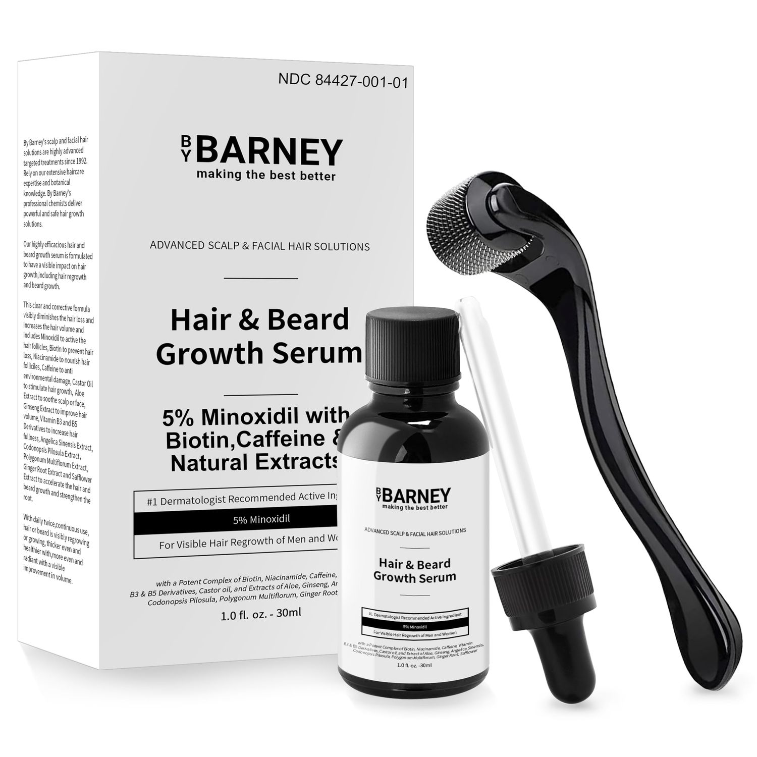 5% Minoxidil Hair and Beard Growth Serum - Natural Extracts, Biotin &amp; Caffeine - Promotes Stronger, Thicker, Fuller Hair and Beard Growth - For Men and Women