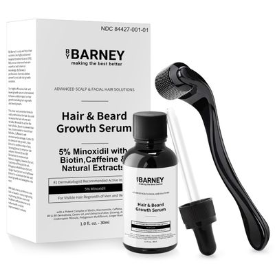 5% Minoxidil Hair and Beard Growth Serum - Natural Extracts, Biotin &amp; Caffeine - Promotes Stronger, Thicker, Fuller Hair and Beard Growth - For Men and Women