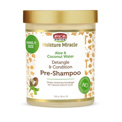 African Pride Moisture Miracle Aloe &amp; Coconut Water Pre-Shampoo Detangler &amp; Pre-conditioner - Helps Minimize Hair Breakage for Natural Coils &amp; Curls, 18 oz.