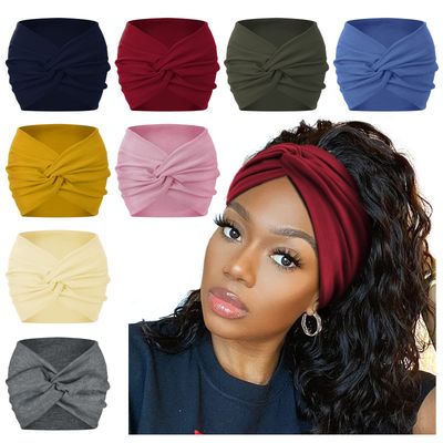 AKTVSHOW 7&#39;&#39; Wide Headbands for Women, Extra Large Turban Workout Headband Fashion Yoga Hair Bands Boho Twisted Thick Hair Accessories, 8Pack