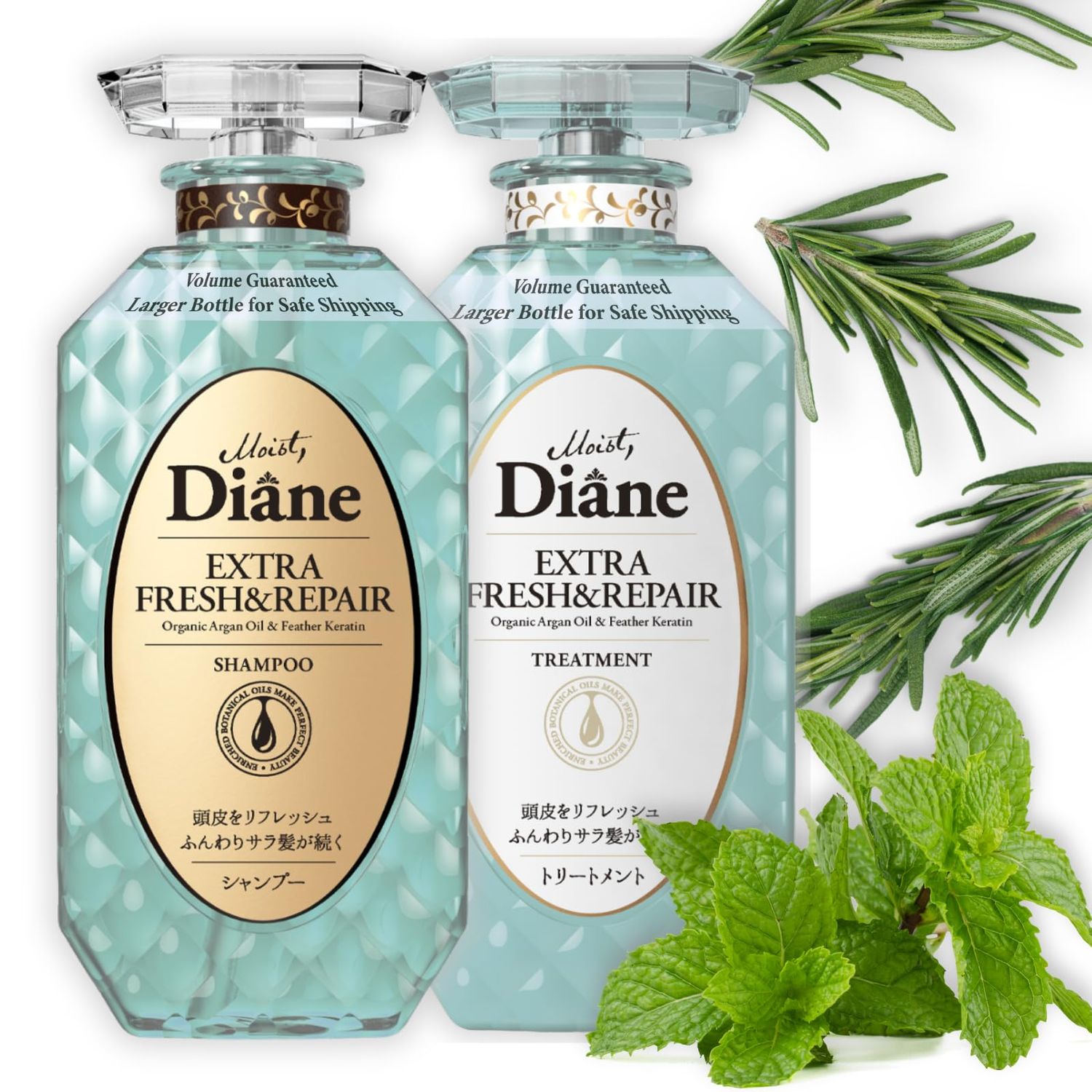 Moist Diane Natural Shampoo and Conditioner Set for Dry Hair &amp; Dandruff Women &amp; Men, Organic Hydrating Hair Care with Argan Oil from Japan, Silicone&amp; Sulfate Free, EXTRA FRESH &amp; HYDRATE, 15.2 Fl Oz EA