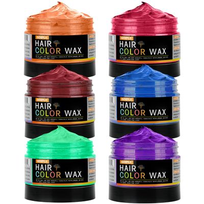 4oz Temporary Hair Color Wax for Men Women Kids Daily Party Christmas DIY Washable Hair Chalk Natural Instant Hair Color for Women Temporary Hair Dye for Child (Green&amp;Purple&amp;Orange&amp;Pink&amp;Red&amp;Blue 6pcs)