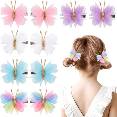 Oaoleer Hair Clips, 10PCS Mini Butterfly Hair Barrettes, 2&quot; Tulle Mesh, Colorful Butterfly Hair Accessories for Baby Girls Women Halloween Cosplaying Party Decor