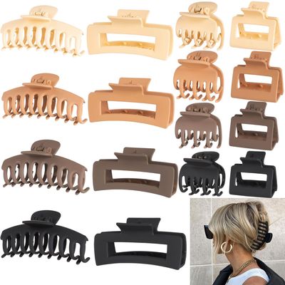 16 PCS 4.4&quot; Large Hair Clips,Claw Clips,FDBJulyy Hair Clips for Women &amp; Girls,4 Styles 4 Colors 16 Pack Strong Hold Matte Claw Hair Clips for Women Thick Hair &amp; Thin Hair, 90&#39;s Vintage Claw Clips