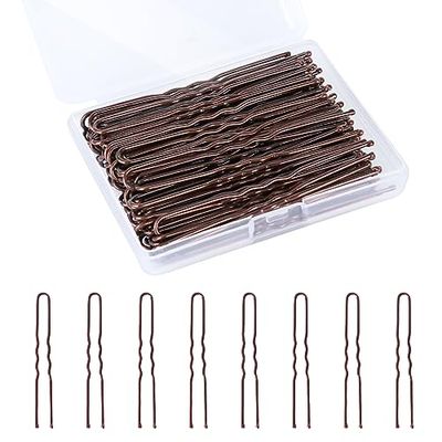 U Shaped Hair Pins, 100PCS 2.4inch Bun Hair Pins for Women Kids Girls Hairdressing Salon with Storage Box, for All Hair Types - Brown