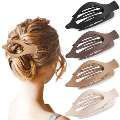 Oeusnael 4 PCS Large Flat Hair Clips for Women Girls, French Concord Lay Down Hair Claw Clips for Thick Thin Hair, Comfortable Curved Flat Clips, Matte Non-slip Strong Hold Hair Barrettes, Neutral