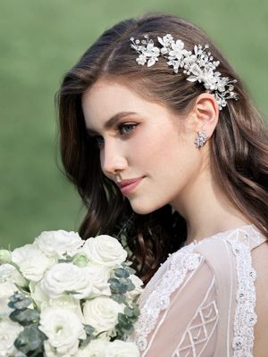 SWEETV Wedding Hair Clip Comb Handmade Bridal Hair Accessories for Women Wedding Hair piece,Silver