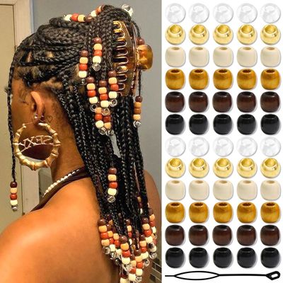 NAISKA 60Pcs Wooden Hair Beads for Braid 6 Color Hair Jewelry Braids Loc Dreadlock Accessories Hair Tube Decoration Cute Braids Decoration Jewelry Making Kit Braid Clips for Women and Men