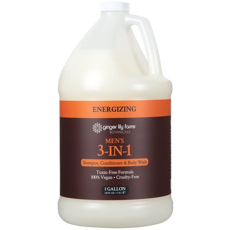 Ginger Lily Farms Botanicals Men's 3-in-1 Shampoo, Conditioner &amp; Body Wash, 100% Vegan &amp; Cruelty-Free, Energizing Scent, 1 Gallon (128 fl oz) Refill