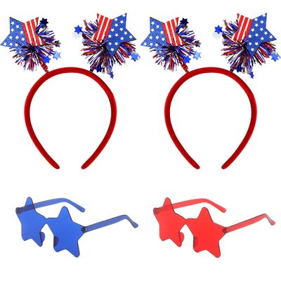 4 PCS Patriotic Party Accessories - Independence Day Headband, Star Sunglasses, Red White Blue Party Favors and Memorial Day Supplies
