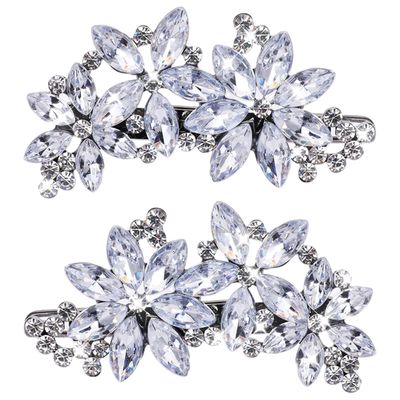 Teaaha 2 PCS Rhinestone Hair Clips, Silver, Floral Style, for Women&#39;s Wedding, Bridal, Party, Dance, Prom, Pageant, Bridesmaids, Formal Occasions, Gift, 2 Count