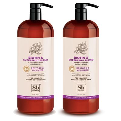 Soapbox Biotin &amp; Superfruit Shampoo &amp; Conditioner Set with Vegan Collagen, Aloe and Shea Butter, Sulfate Free, Paraben &amp; Silicone Free, Color Safe and Vegan Hair Products, 1 Liter Each (Pack of 2)