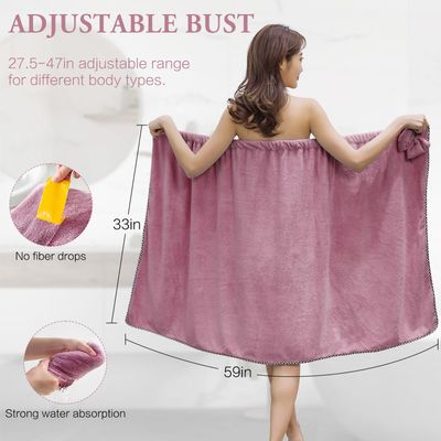 KOIKEY Women Microfiber Bath Towel Wrap - Adjustable Soft Body Wraps Dress with Hair Towel for Shower After Body and Head Cover, Super Absorbent to Quick Drying Hair and Body, Purple