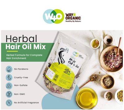 Herbal Hair Oil Mix of 21 Herbs for Thick Long Hair Growth 150 grams, Hairfall, Hair Repair, Scalp Care, Haircare Products Both for Men &amp; Women - Way4Organic