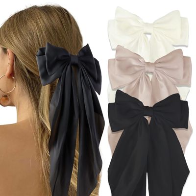 Canitor Hair Bows for Women Silky Satin Hair Ribbon Barrettes Clip Oversized Long Tail Hair Bows Cute Aesthetic Coquette Fashion Hair Accessories Preppy Teen Girl Gifts Trendy Stuff Things