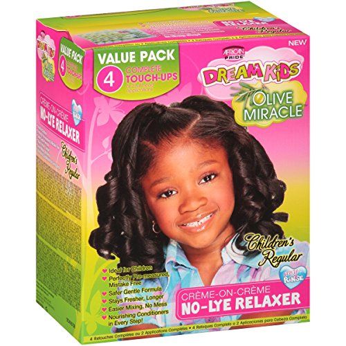 African Pride Dream Kids Olive Miracle (4) Touch-Up Relaxer Kit, Regular - Helps Strengthen &amp; Protect Hair, Contains Olive Oil to Seal in Moisture, 1 Kit