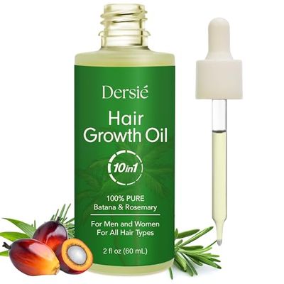 Hair Growth Oil with Batana and Rosemary: 10-in-1 Veganic &amp; Natural Hair Growth Treatment for Hair Loss, Damage &amp; Thinning Hair - 10 Organic Vegan Oils for Men and Women of All Hair Types - 2 fl oz