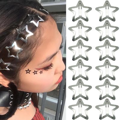 GKETN 12 PCS 1.61&quot; Star Hair Clips Snap Hair Barrettes Non Slip Star Hair Accessories Women 2000s Y2K Silver Metal Hair Clips