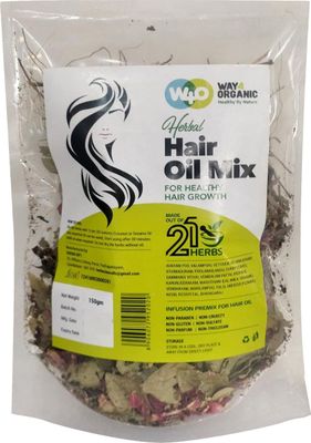 Herbal Hair Oil Mix of 21 Herbs for Thick Long Hair Growth 150 grams, Hairfall, Hair Repair, Scalp Care, Haircare Products Both for Men &amp; Women - Way4Organic