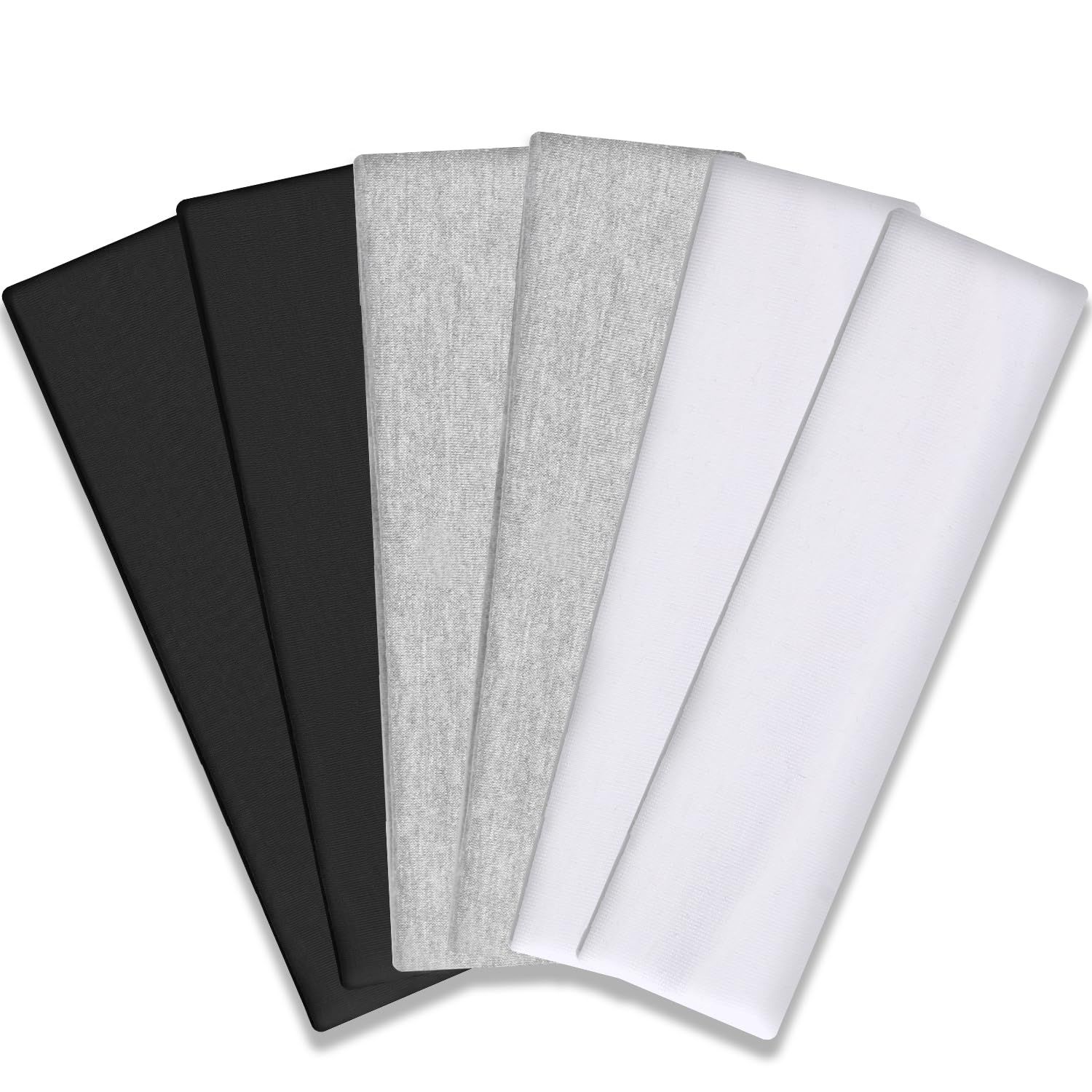 IVARYSS Workout Headbands for Women Non Slip, Premium Stretchy Soft Fabric Head Bands for Women&#39;s Hair, Wear for Yoga, Running, Sport, 6 Pack, Black White Grey