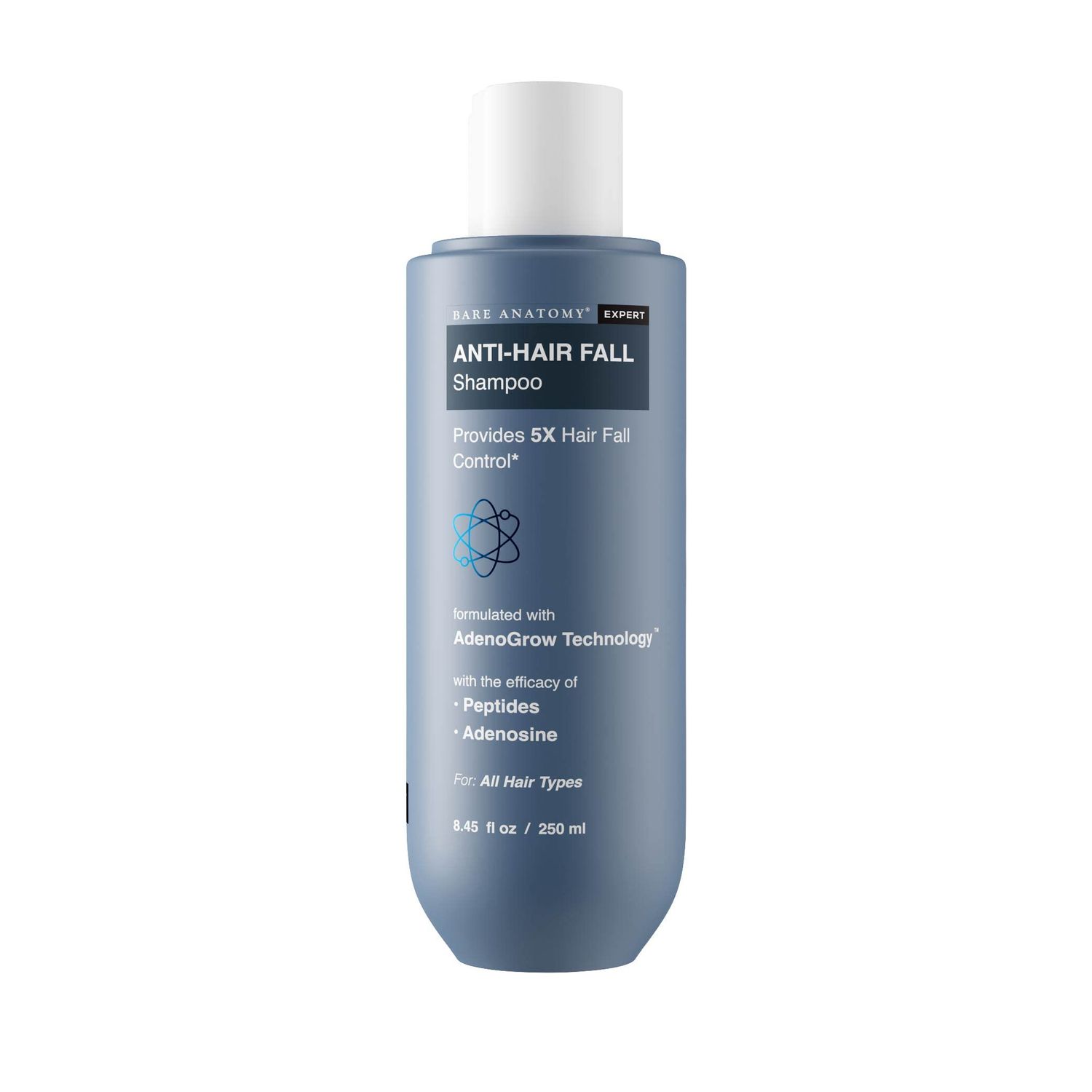 Bare Anatomy Anti-Hair Fall Shampoo | Provides 5X Hair Fall Control Suitable for All Hair Types | Enriched with Adenosine and Peptides | 250 ml