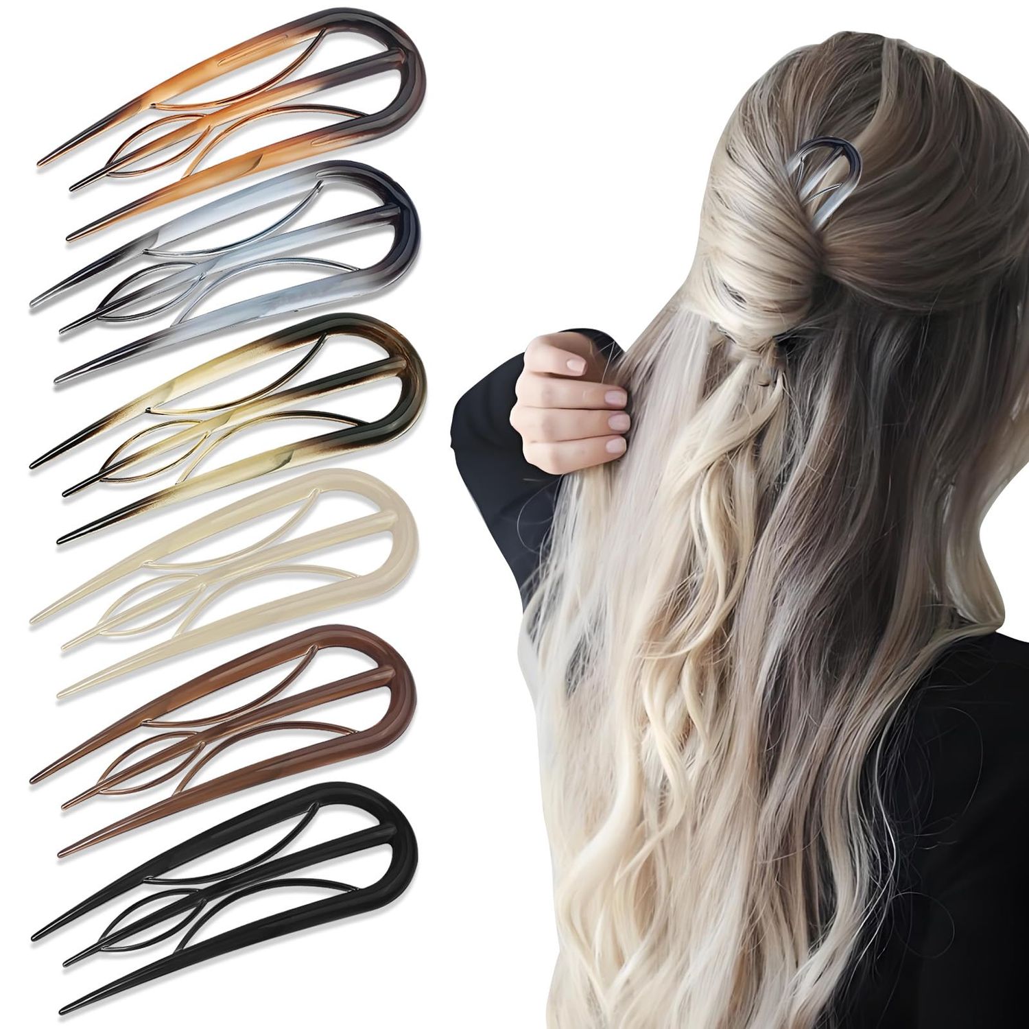 6Pcs French Hair Clips, U Shaped French Hair Pin Retro Fork Hair Pin Internal Teeth French Hair Clips, Tortoise Shell French Hair Pins for Women Thin Thick Hair Buns Twist Hairstyle Accessories