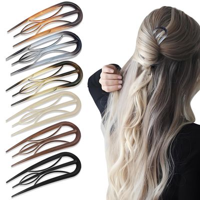 6Pcs French Hair Clips, U Shaped French Hair Pin Retro Fork Hair Pin Internal Teeth French Hair Clips, Tortoise Shell French Hair Pins for Women Thin Thick Hair Buns Twist Hairstyle Accessories