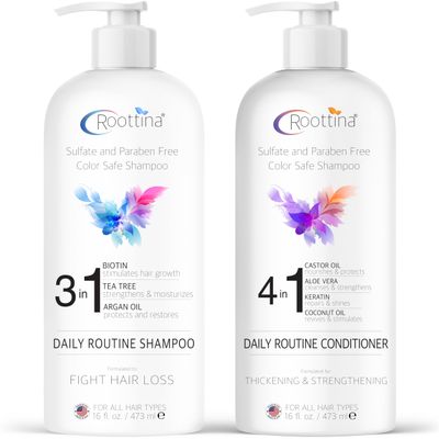 Thickening Roottina Daily Routine Shampoo and Conditioner for Women Hair Loss with DHT Blocker, Formulated for Thinning Hair &amp; Hair Growth Support, Made in USA, Infused with natural Oils (16 oz x 2)