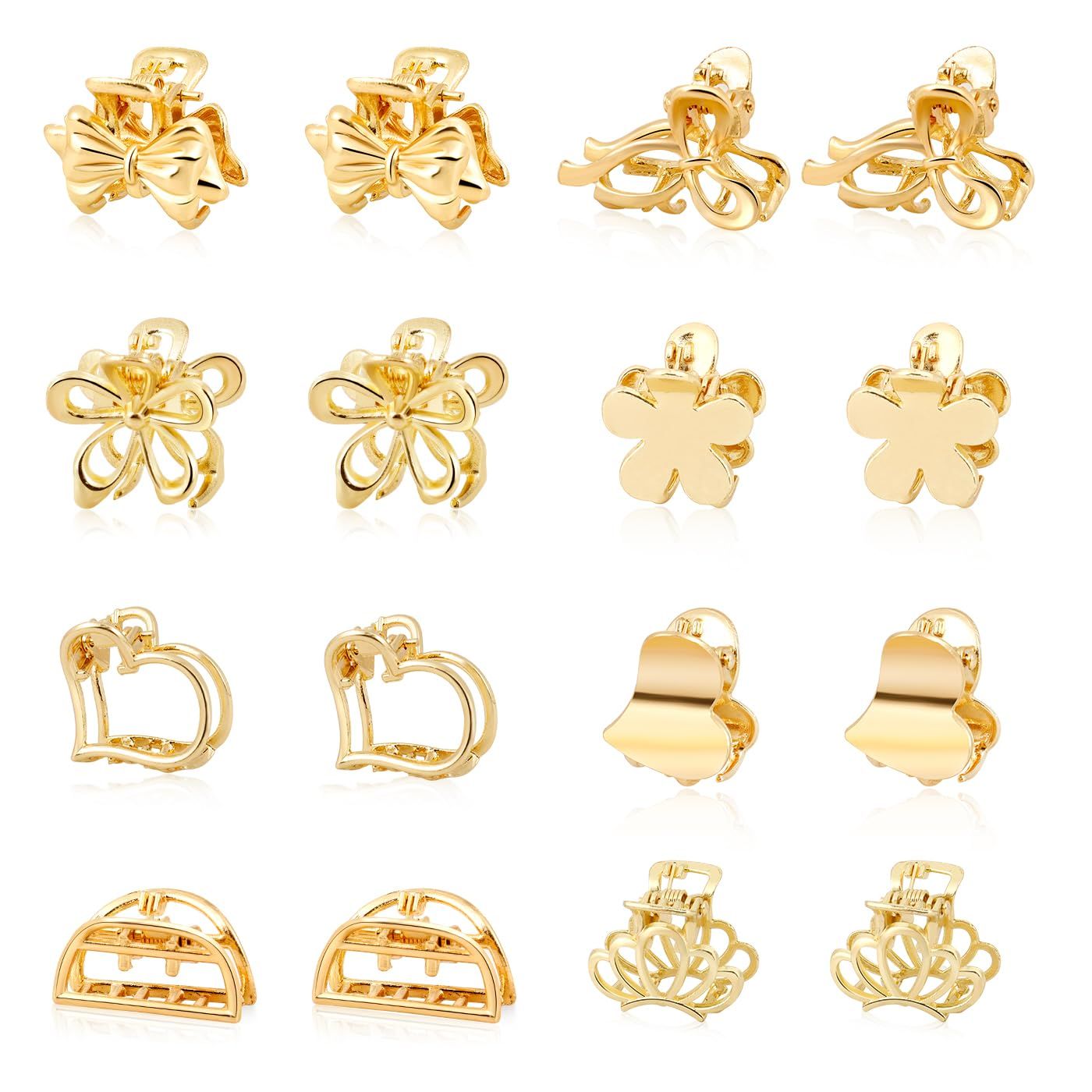 CWJCYTNSN 16PCS Small Metal Hair Claw Clips, Gold Mini Hair Clips for Thin Thick Hair, Cute Tiny Hair Clips, Little Flower Hair Jaw Clamps, Nonslip Bangs Pins Hair Accessories for Women Girls