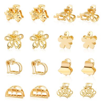 CWJCYTNSN 16PCS Small Metal Hair Claw Clips, Gold Mini Hair Clips for Thin Thick Hair, Cute Tiny Hair Clips, Little Flower Hair Jaw Clamps, Nonslip Bangs Pins Hair Accessories for Women Girls