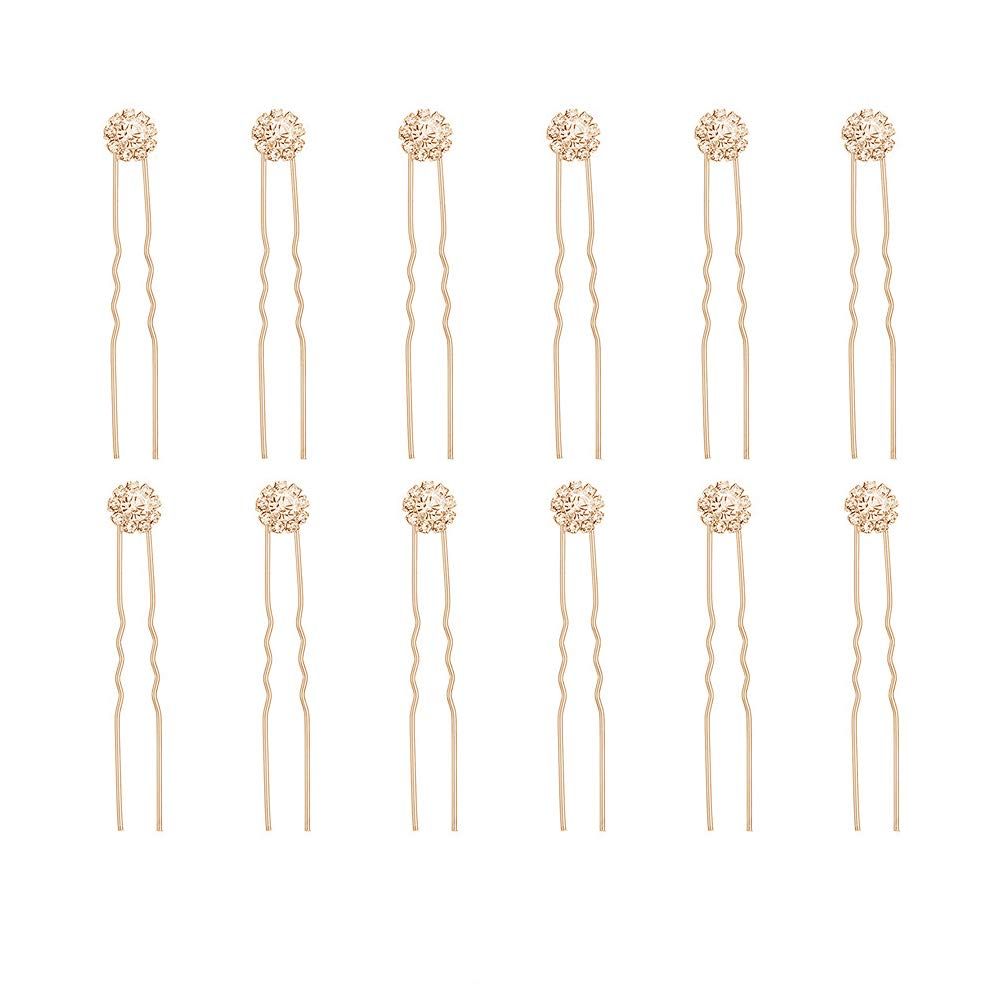 Ammei Headpiece Crystal Bridal Hair Pins Clips Wedding Hair Accessories Hair Set Jewelry With Rhinestone For Brides and Bridesmaids Set Of 12 (Gold)