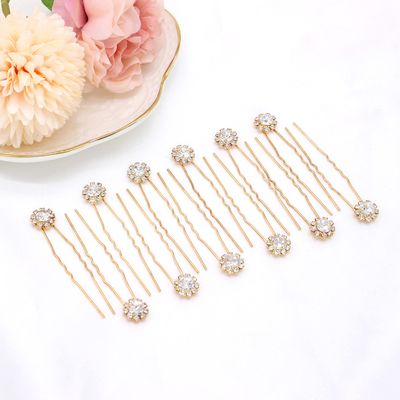 Ammei Headpiece Crystal Bridal Hair Pins Clips Wedding Hair Accessories Hair Set Jewelry With Rhinestone For Brides and Bridesmaids Set Of 12 (Gold)
