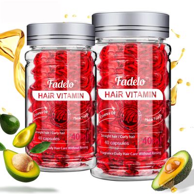 Fadelo Hair Vitamins Treatment Oil Capsule - No Rinse Essence for Frizzy and Dry Damaged Hair - Rich in Vitamin A C E and Pro-Vitamin B5 - Enhanced Argan/Macadamia/Avocado Oils (4 Fl Oz (Pack of 2))
