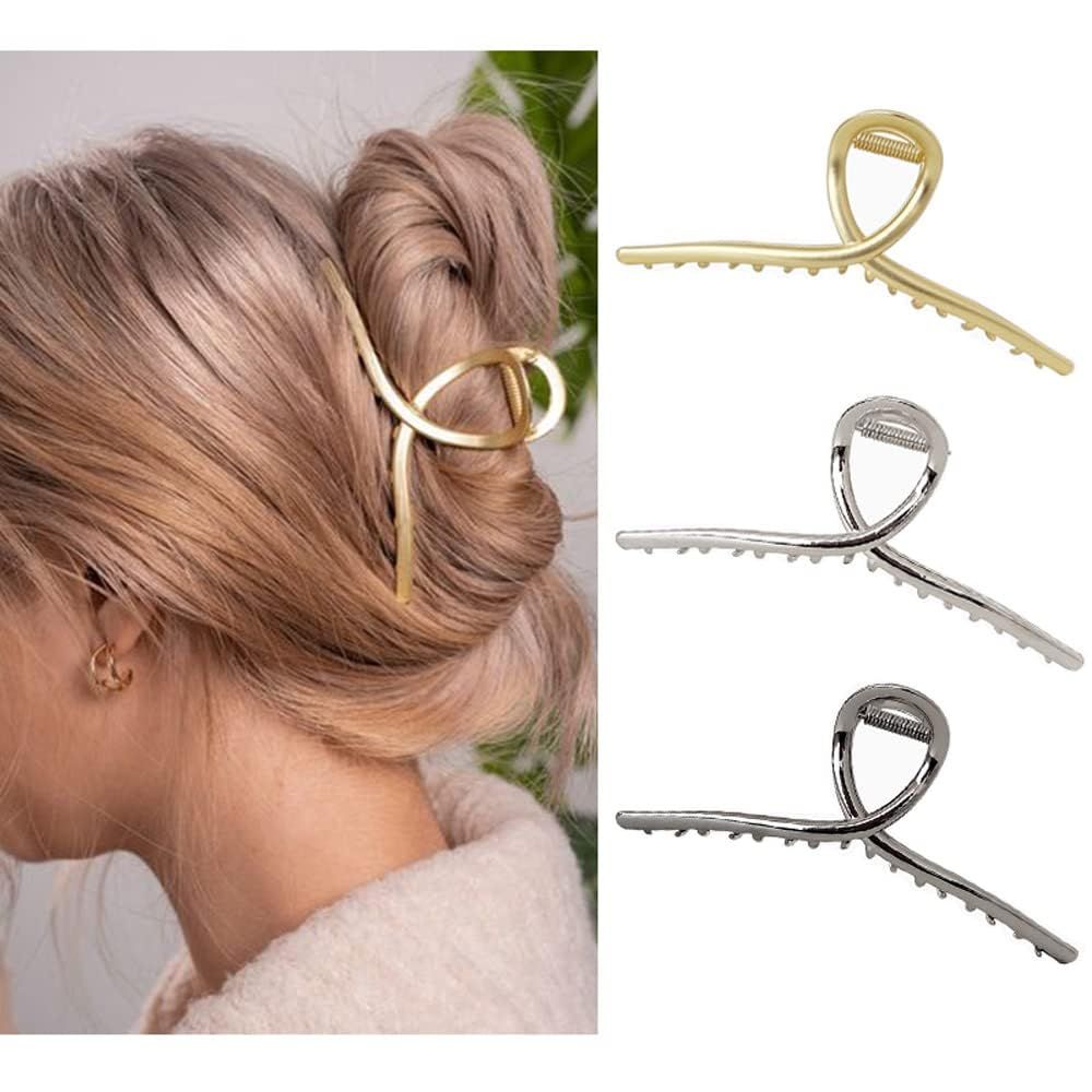 Long Claw Clips for Women Thick Hair 5.1&quot; Big Metal Gold Hair Clips for Girls Large Hair Accessories 3 Pcs