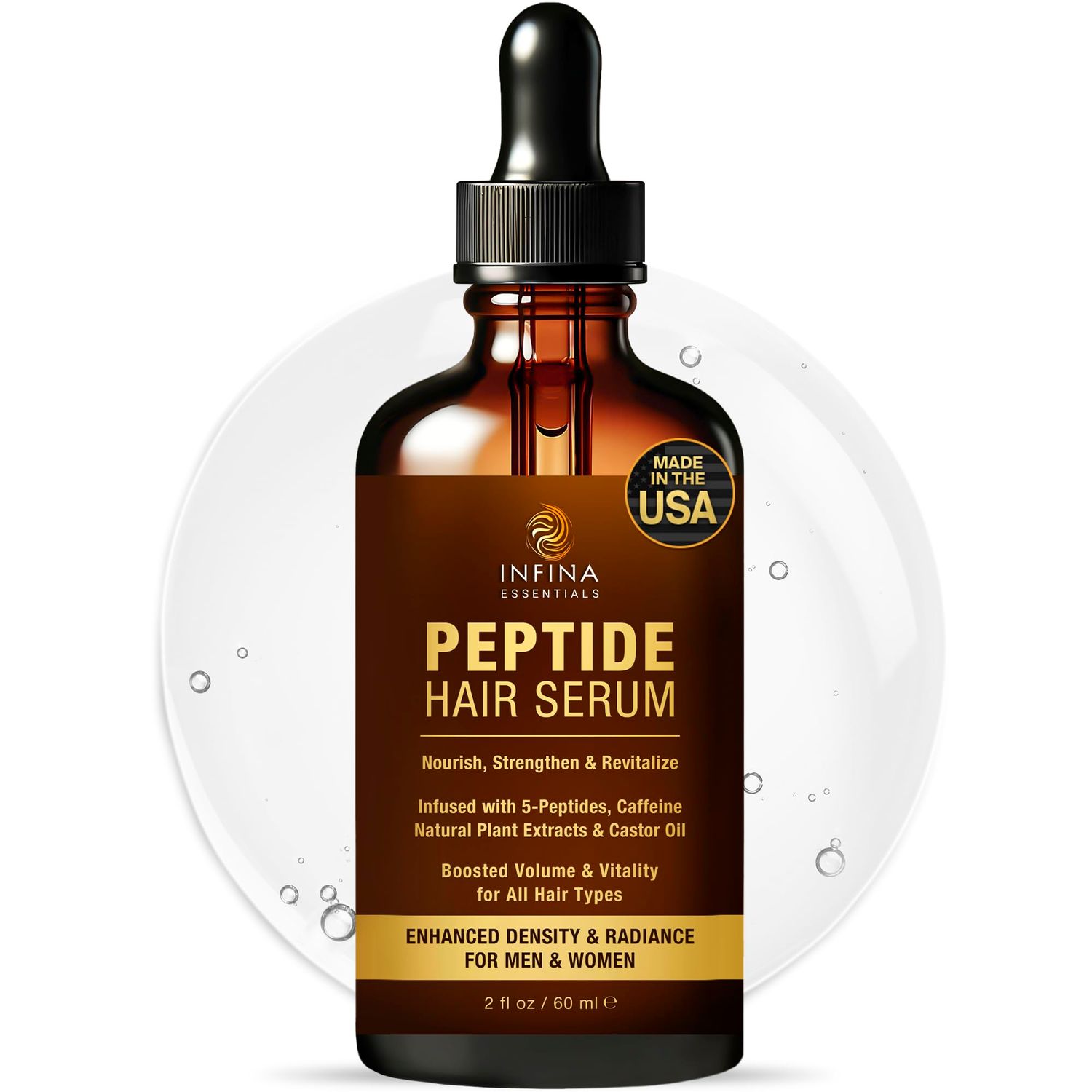 INFINA ESSENTIALS Peptide Hair Serum for Hair Growth Men &amp; Women - Copper Peptides for Hair Growth - Caffeine Hair Growth Serum for Hair Thinning &amp; Loss - Multi Peptide Serum for Hair Density 2 fl oz